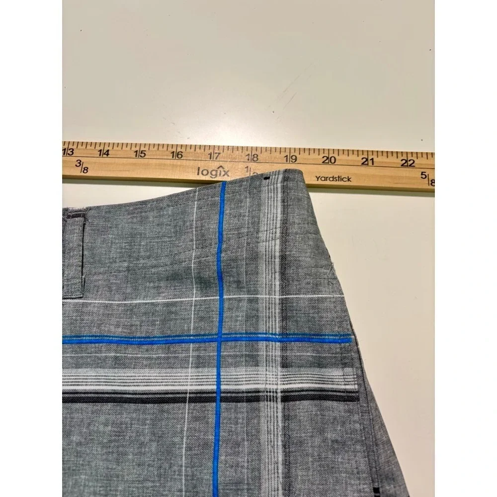 Ocean Current Mens Grey Blue Plaid Cargo Board Shorts Hybrid Swim Trunks Size 40